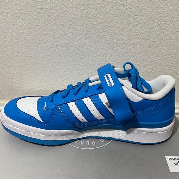 Adidas Unisex Originals Forum Low Shoes In Cloud White/pulse Blue/cloud White - Picture 2 of 9